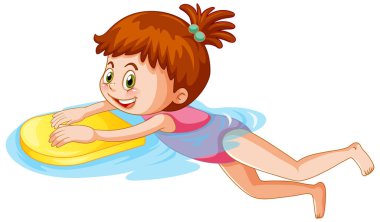 Çizgi filmdeki kız yüzme çizimi yapıyor.