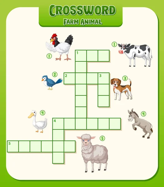 Crossword Farm Animal Template Illustration — Stock Vector
