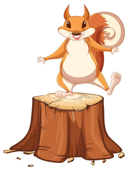 Happy Squirrel Stump Illustration — Stock Vector