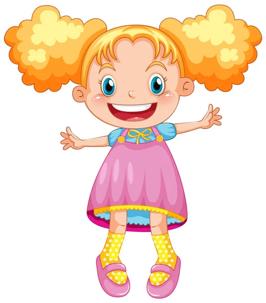 Cute Happy Girl Cartoon Character Jumping Illustration — ストックベクタ