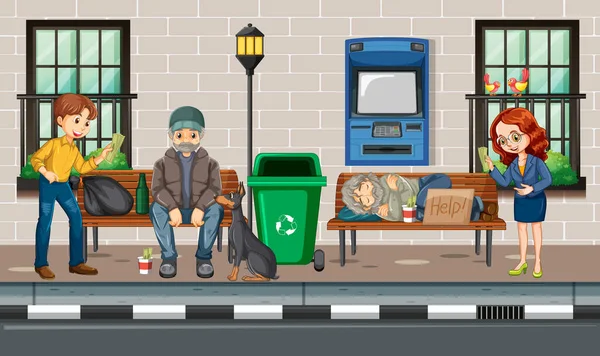 Venkovní Scéna Bezdomovci Ilustrace — Stockový vektor