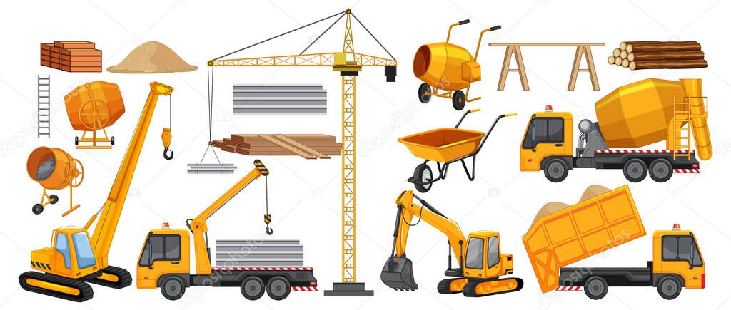 Set of construction site objects illustration