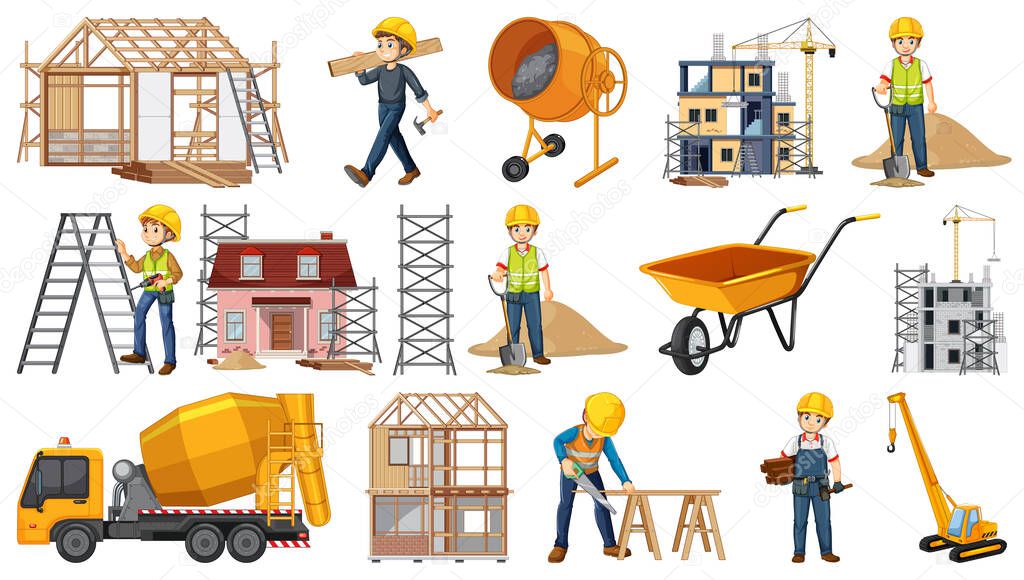 Set of construction site objects illustration