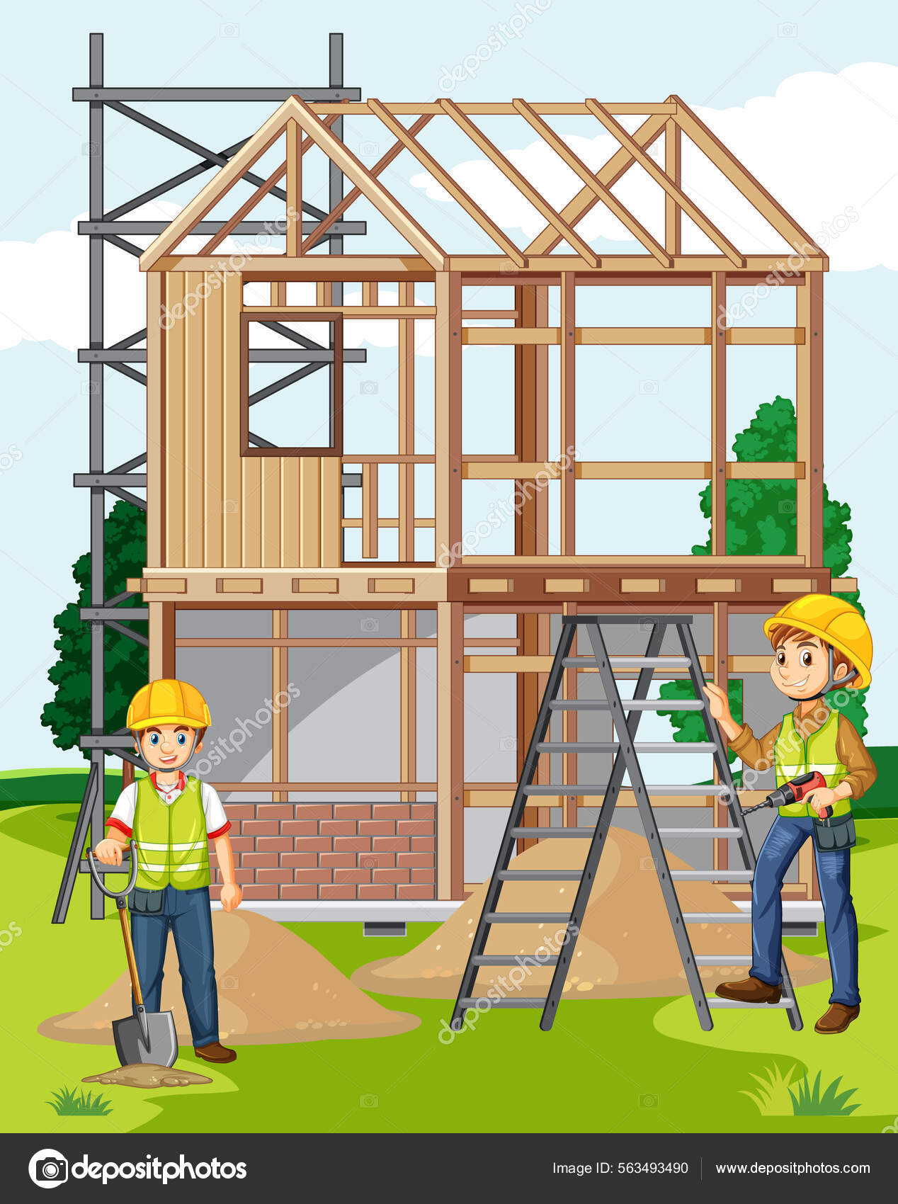 Building Construction Site Workers Illustration Stock Vector by  ©interactimages 563493490, image size:1268x1700