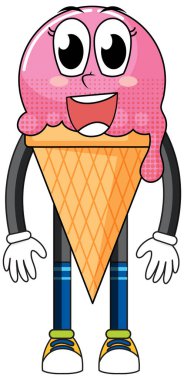 Beyaz arkaplandaki dondurma çizgi film karakteri