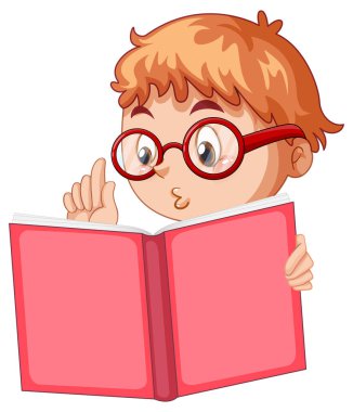 Küçük çocuk kitap illüstrasyonu okuyor.