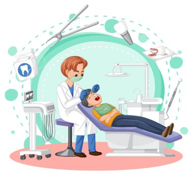 Diş hekimi, beyaz arkaplan resimlerinde hasta dişlerini inceliyor.