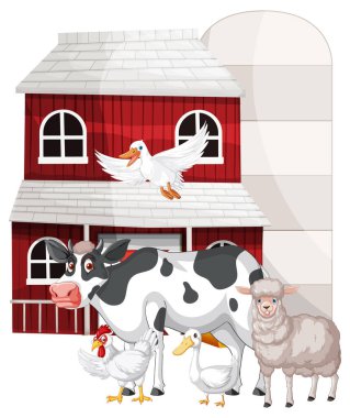 Birçok hayvan resimli tarım teması