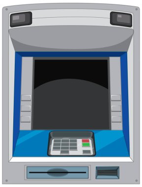 Beyaz arkaplan illüstrasyonunda ATM makinesi izole edildi