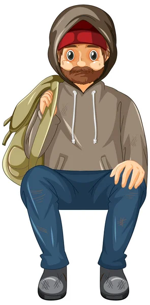 Homeless Man Cartoon Character Illustration —  Vetores de Stock