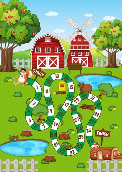 Uma Ilustração Modelo Farm Boardgame — Vetor de Stock