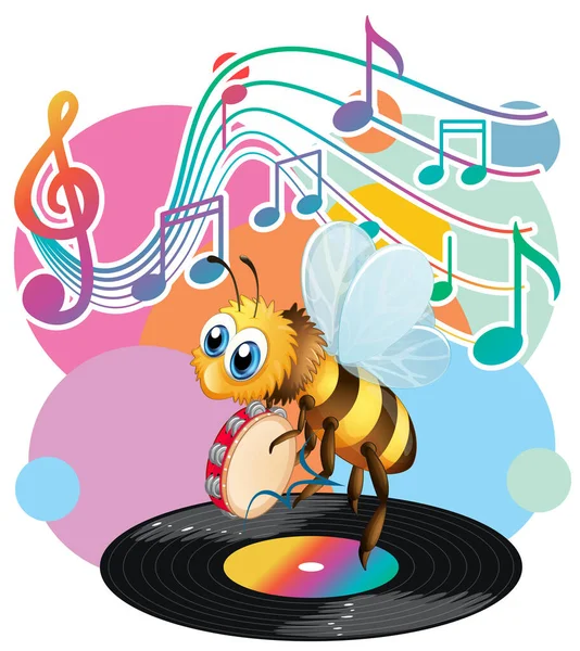Bee Cartoon Music Melody Symbols Illustration — ストックベクタ