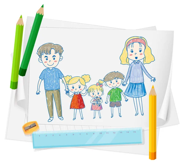 Paper Doodle Sketch Design Color Colour Pencils Illustration — Stock Vector