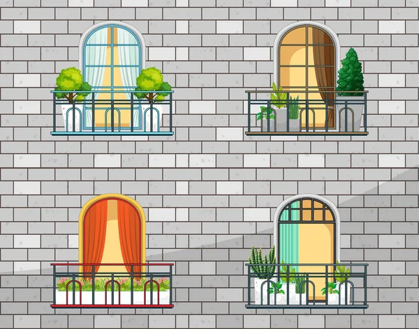 Immeuble Habitation Balcon Façade Illustration — Image vectorielle