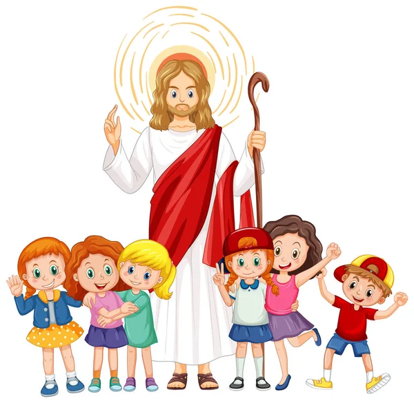 Ιησούς Και Παιδιά Λευκό Φόντο Εικονογράφηση — Διανυσματικό Αρχείο
