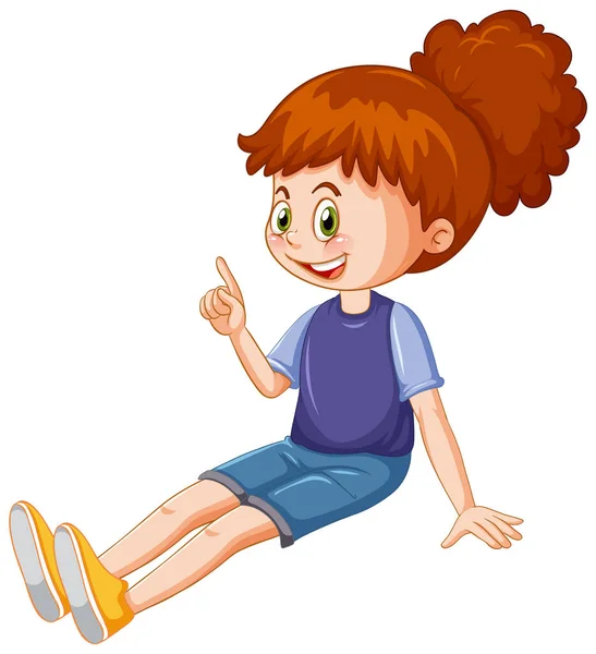 Ένα Χαρούμενο Κορίτσι Κάθεται Λευκό Φόντο Εικονογράφηση — Διανυσματικό Αρχείο