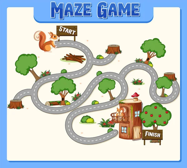 Squirrel Maze Games Template Illustration — Stock Vector