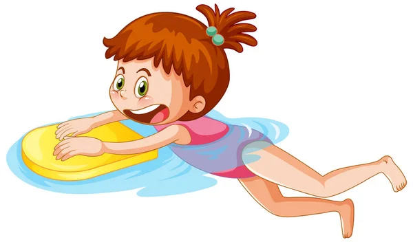Cartoon Girl Practice Swimming Illustration — Stock Vector