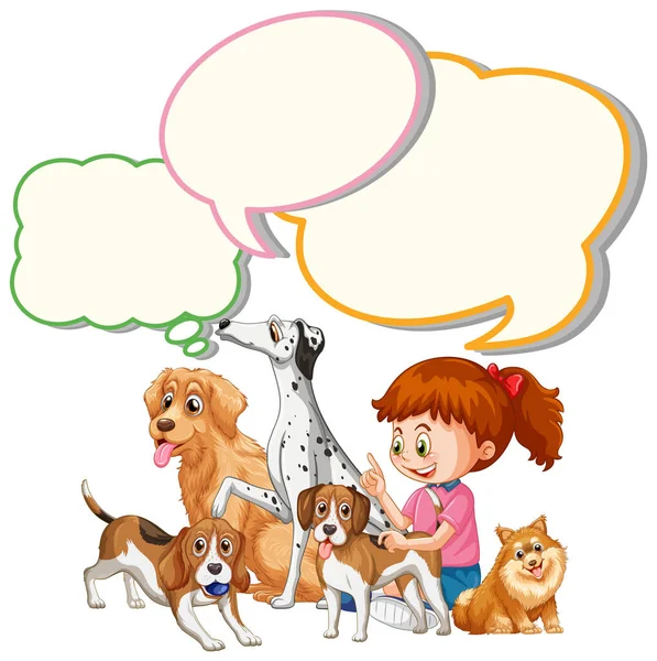 Speech Bubble Template Wtih Girl Pets Illustration — Vettoriale Stock