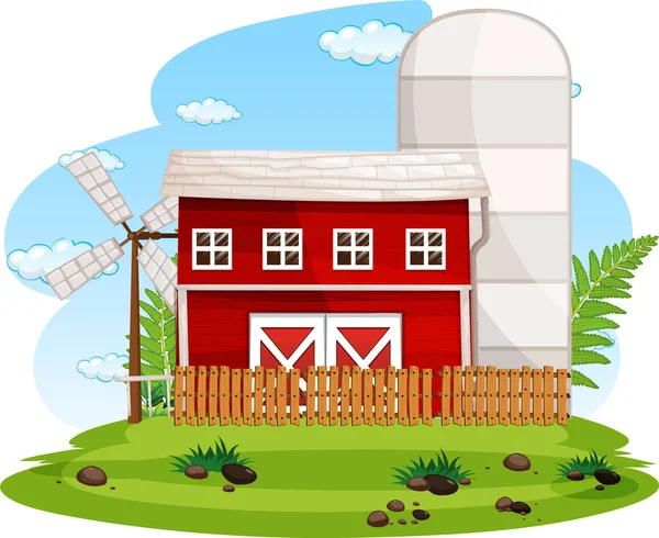 Farm Scene Red Barn Illustration — Stock Vector