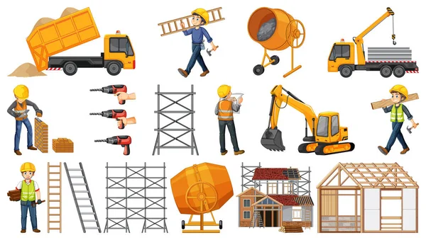 Set Construction Site Objects Illustration — ストックベクタ