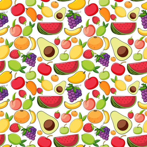 Design Sfondo Senza Soluzione Continuità Con Molti Frutti Illustrazione — Vettoriale Stock