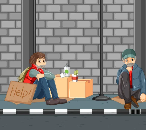 Homeless People City Illustration — Vetor de Stock
