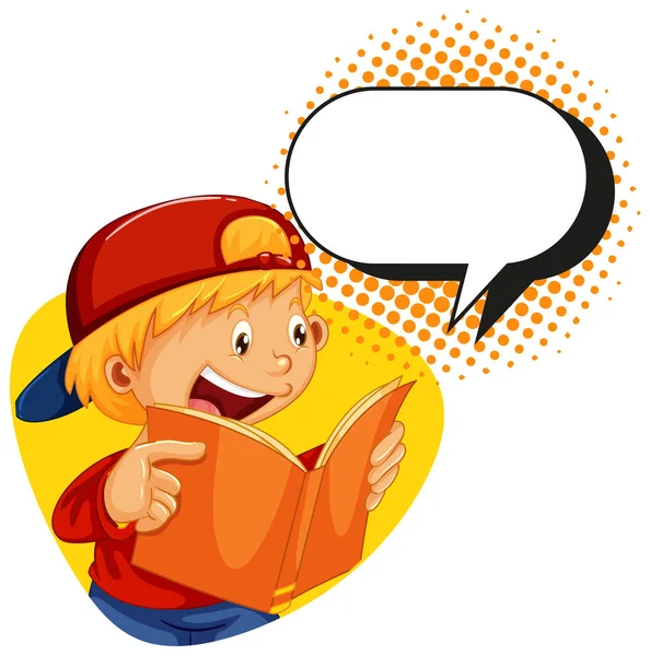 Speech Bubble Template Boy Reading Book Illustration — Stock Vector