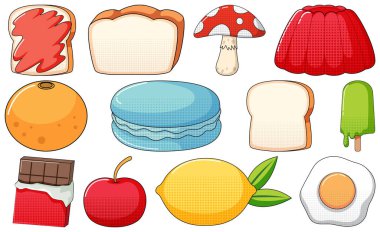 Beyaz arkaplan illüstrasyonunda klasik tarz çizgi film seti