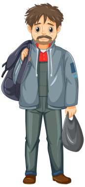 Homeless old man cartoon character illustration