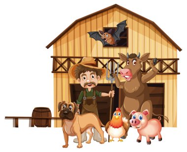 Çiftçi ve hayvan örnekleriyle çiftçilik teması