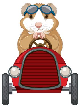 Gine domuzu oyuncak araba sürücüsü karikatür çizimi