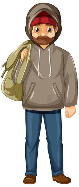 Homeless Man Cartoon Character Illustration — 스톡 벡터