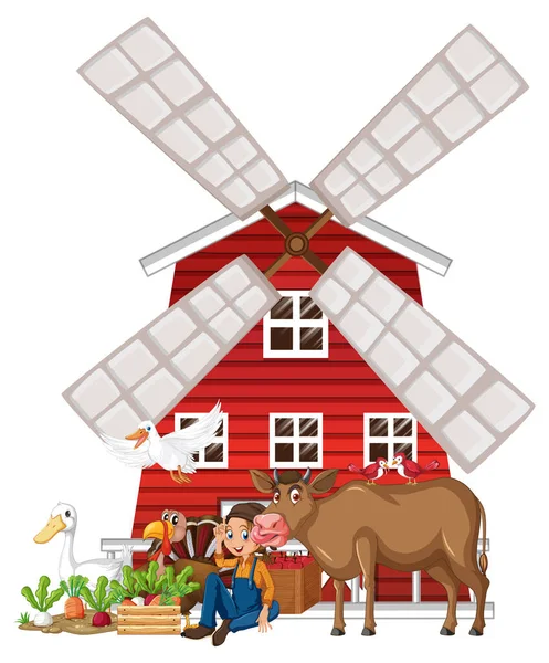 Farming Theme Many Animals Illustration — Stock Vector