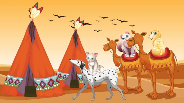 Set Van Verschillende Huisdieren Woestijn Illustratie — Stockvector