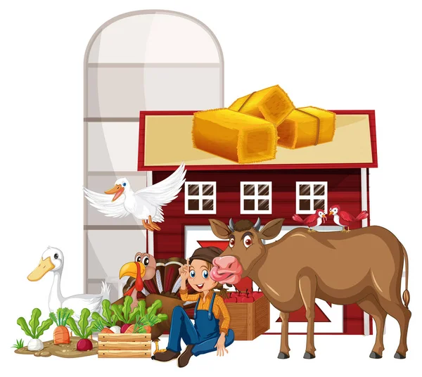 Tema Agricultura Con Ilustración Muchos Animales — Vector de stock