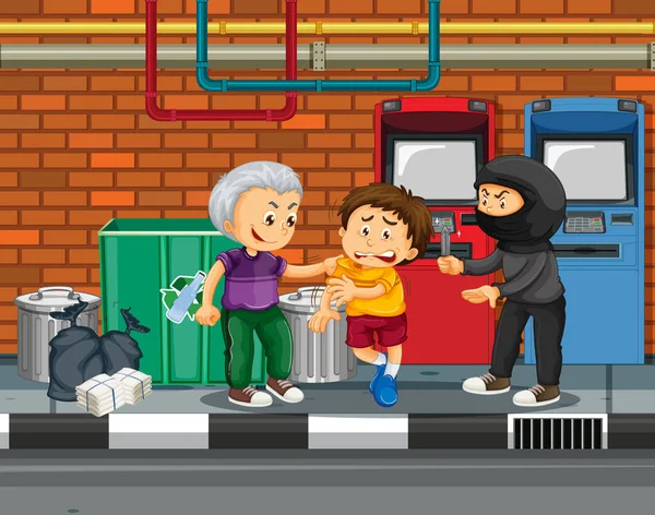 Thief Threatening Boy Money Illustration — 스톡 벡터