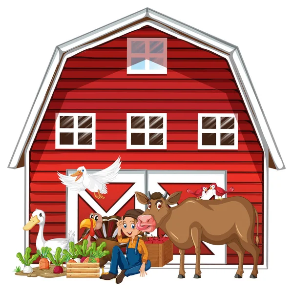 Farming Theme Animals Illustration — Vetor de Stock