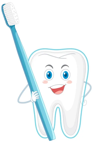 Happy Nettoyage Une Grosse Dent Avec Une Brosse Dents Sur — Image vectorielle