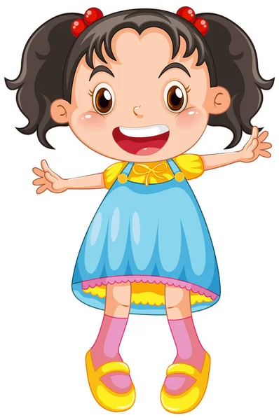 Cute Happy Girl Cartoon Character Jumping Illustration — Stock Vector