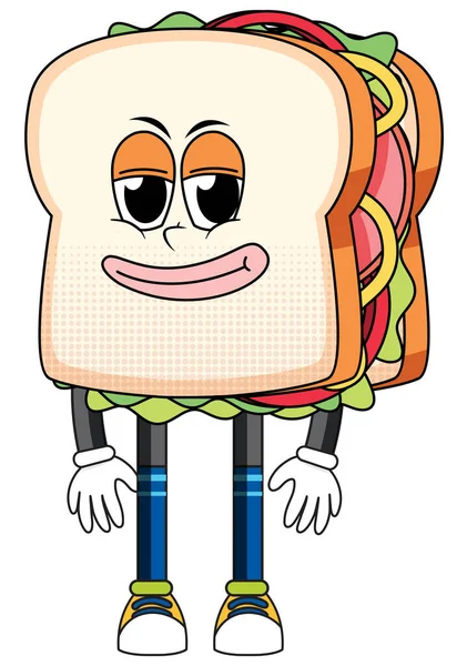 Sandwich Cartoon Character White Background Illustration — Vettoriale Stock