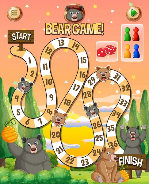 Snake Ladder Bear Game Template Illustration — Stock Vector