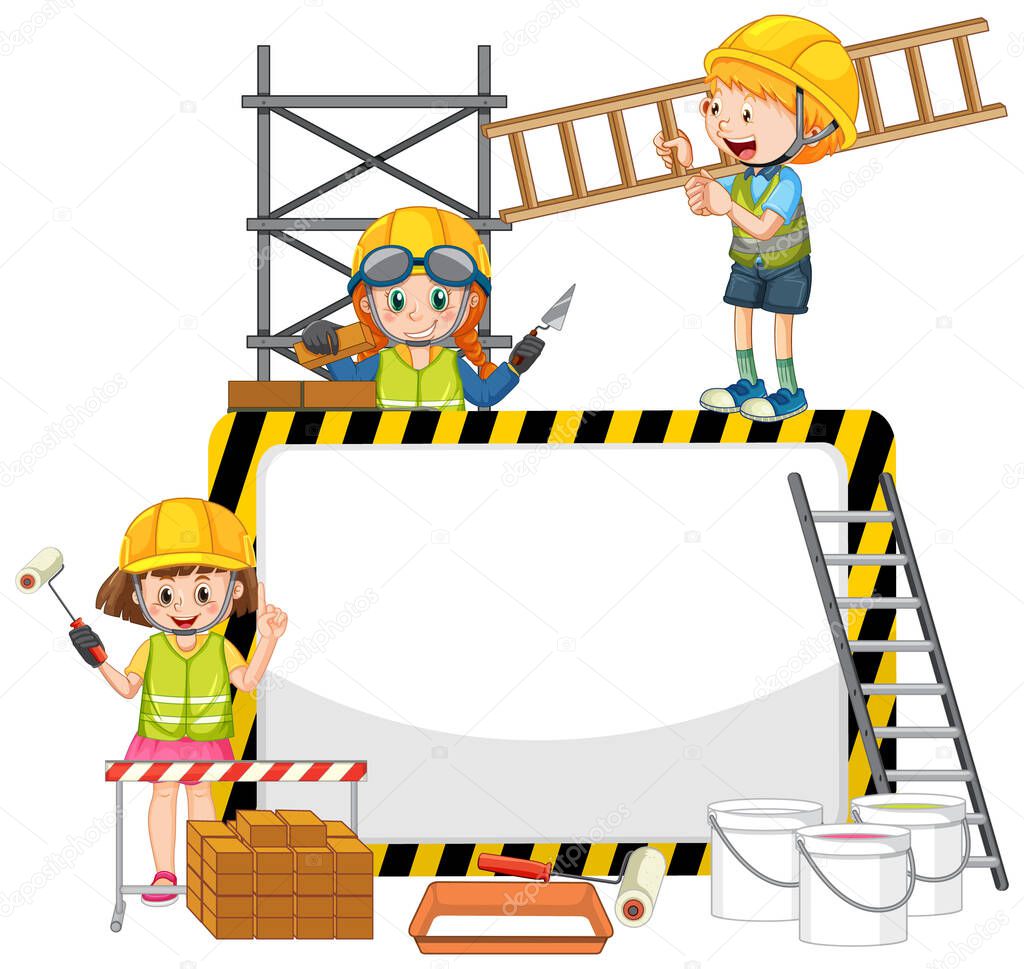 Empty banner with construction objects and elements illustration