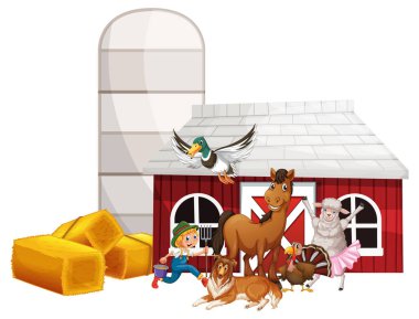 Birçok hayvan resimli tarım teması