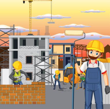 İşçi illüstrasyonlu inşaat alanı