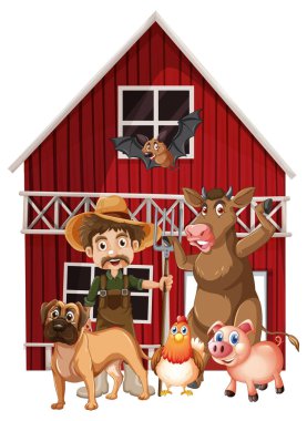 Farming theme with farmer and animals illustration