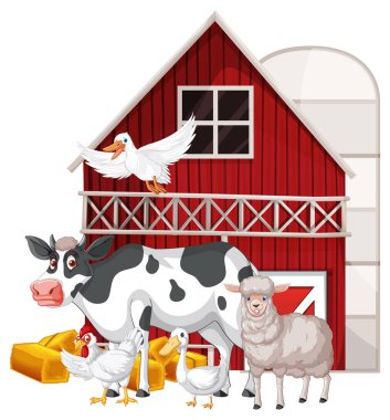 Birçok hayvan resimli tarım teması