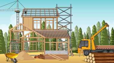 Ev inşaatı olay yeri illüstrasyonu