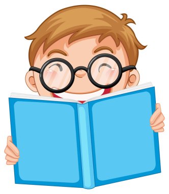 Küçük çocuk kitap illüstrasyonu okuyor.