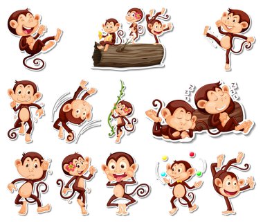 Komik maymun çizgi film karakterlerinin çizimleri.